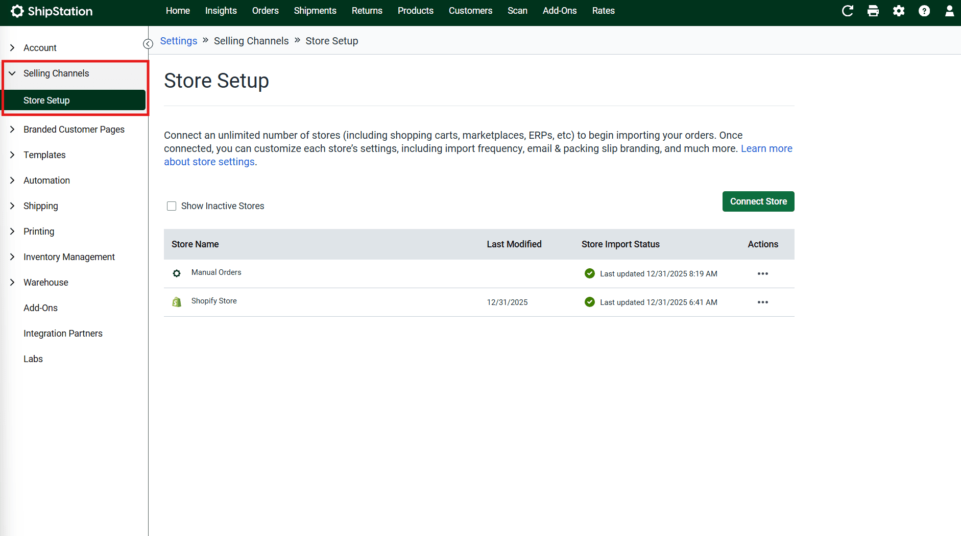 Store Setup navigation