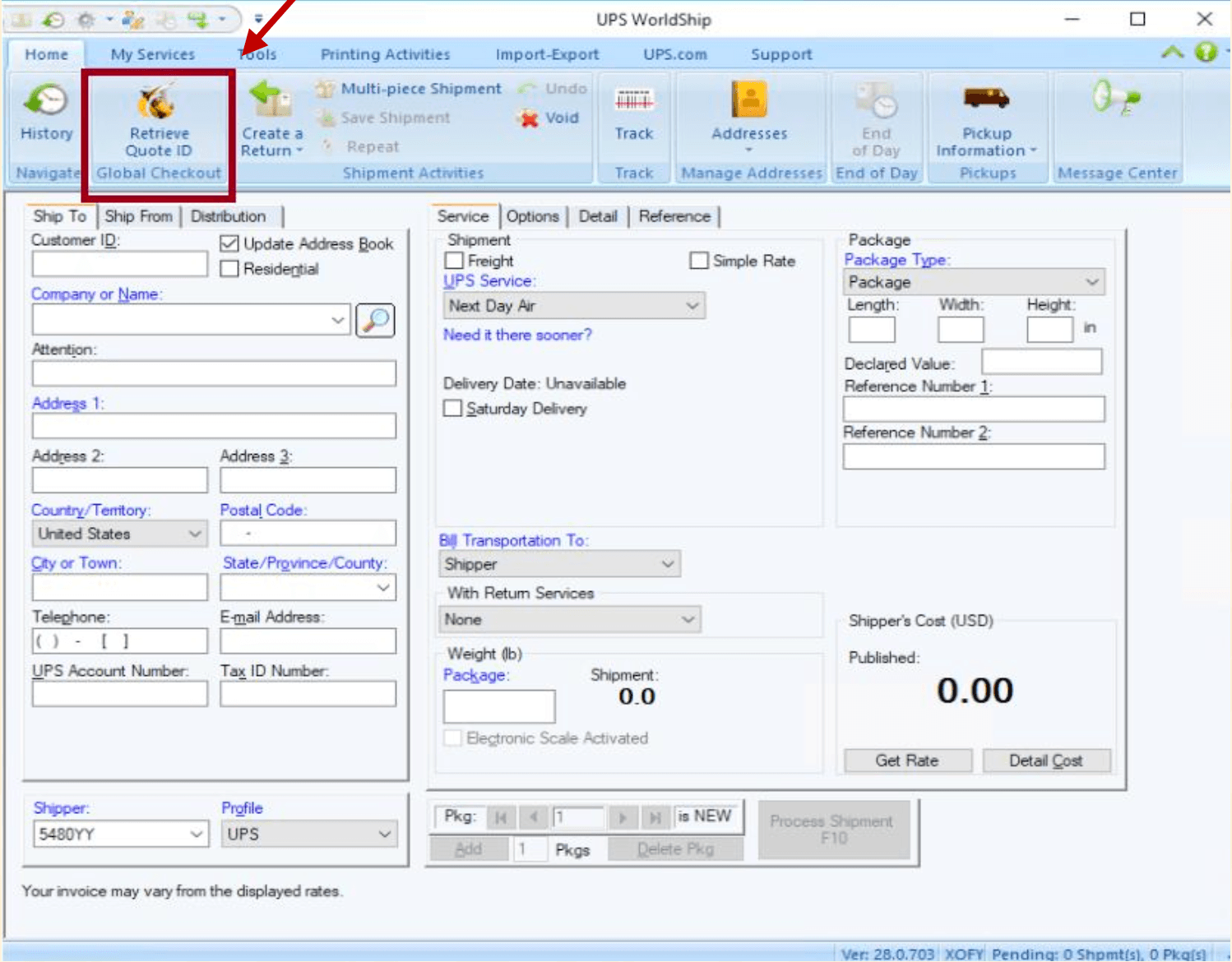 Retrieve Quote ID tab